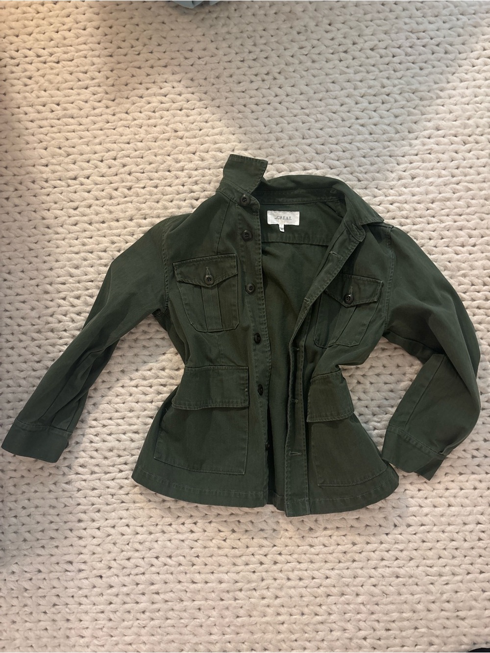 THE GREAT. Military Utility Jacket in Olive
